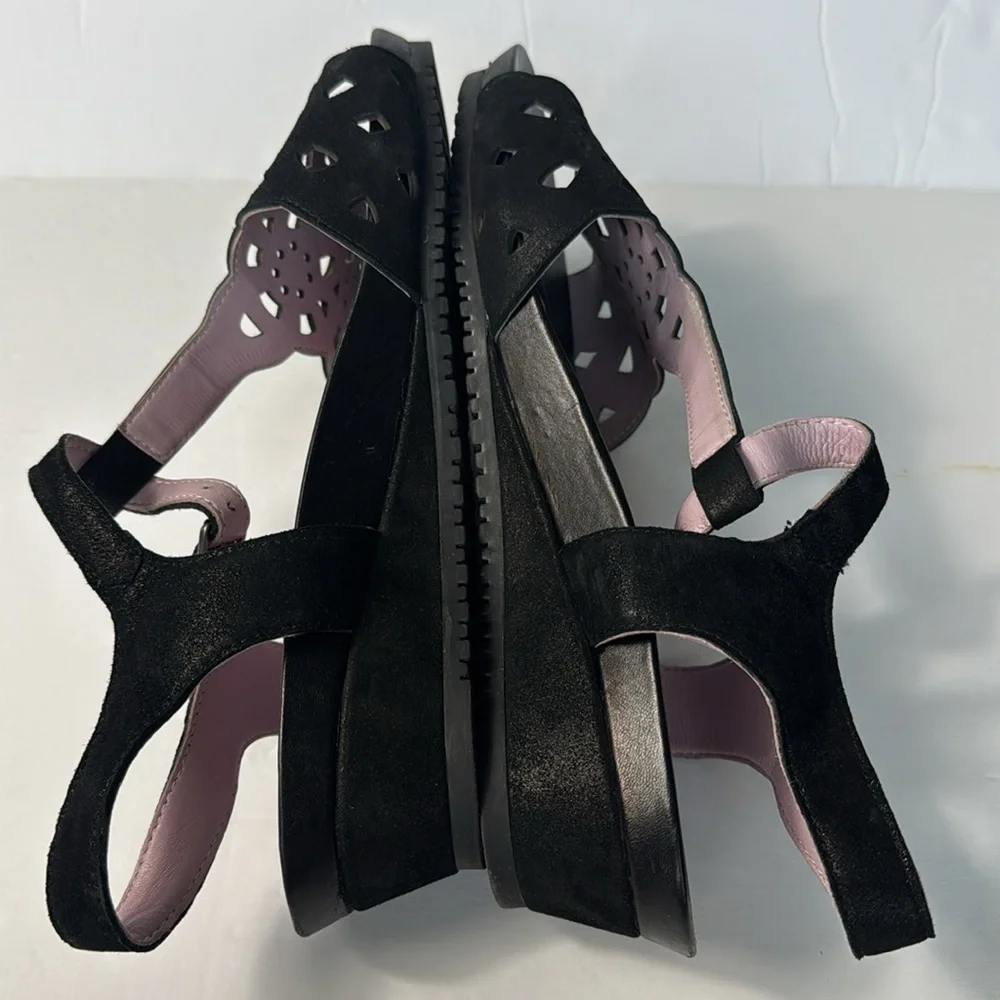DAVID TATE Oda Shimmer Womens Black Open Toe Wedge Slingback Sandal Size 10.5WW